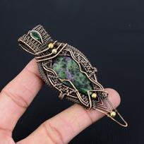 Ruby Zoisite Gemstone Pure Copper Wire Wrapped Handmade Pendant Jewelry Gift For Her 3.74 Inches žalia