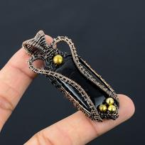 Black Onyx Gemstone Pure Copper Wire Wrapped Handmade Jewelry Pendant For Gift 2.83 Inches juoda