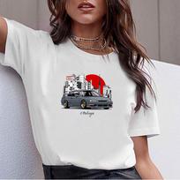 Saiya Kawaii T-shirt Moterims Studio KOUKI Miesto automobilio raštas Juokingas išskirtinis spaudinys Madingas grafinis T-shirt XXXL balta