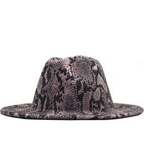 Hot Wool Felt Hats Floppy Wide Brim Fedora For Women Snake skin Striped Band Jazz Cap Lady Winter Panama Hat 56 -58cm gray