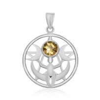 Triple Moon Goddess Celtic Pentagram Pentacle Pendant 925 Sterling Silver Natural Citrine Gemstone Pendant For Unisex geltona