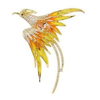 Spalvinga Kalnų krištolas Phoenix sagė rankų darbo emalio atvartas Kinų stiliaus paukščio gyvūno formos ženklelis kostiumas kepurės krepšys dekoravimo priedai geltona