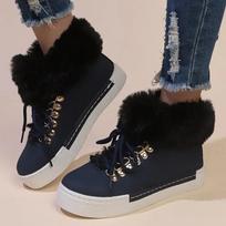 Fluffy Fur Thick Bottom Ankle Boots Women Non-Slip Lace Up Platform Snow Boots Woman Warm Plush Winter Short Booties Female 36 smėlis