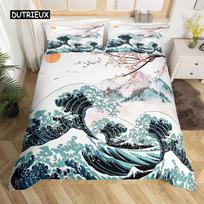 Japoniškas gervės užvalkalas Sea Wave patalynės komplektas Full King mikropluošto Ukiyoe etninis Fuji kalnų vyšnių žiedų antklodės EU single(135x200cm) gray