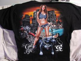 Clown Girl Pitbull Motorcycle Lowrider City Cali Life marškinėliai S