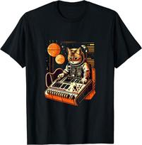 Katė Sintezatorius Analoginis Sintezatorius Vintažinė Studijos Įranga Retro Unisex Marškinėliai S black