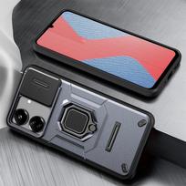 KEYSION Smūgiams atsparus šarvų dėklas, skirtas Xiaomi POCO C65 Silicone+PC Slide Camera Lens Protection Ring Stovas telefono dangtelis, skirtas Redmi 13R 13C 5G for Redmi 13C pilka spalva