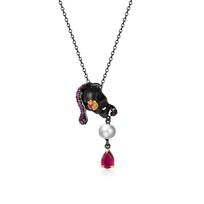 Freshwater Pearl Ruby Necklace Clavicle Chain Trendy Original Necklace 925 Silver Dark Style Skull Pendant for Women 925 silver