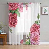 Rožės Skaidrios Langų Užuolaidos Svetainei Miegamajam Modernios Voile Tiulio Užuolaidos Audinys Virtuvei 135W x 114H(cm)