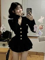 Korean Fashion V-nck Long Sleeve Black Knitted Cardigan+ Y2k E-Girl High Waist Ruched Short Skirts 2024 New Two Piece Sets S juoda