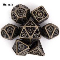 7 Pcs Yellow Gear Wheel Metal Dice Solid Metal Polyhedral Dice Set Suitable for Role-Playing RPG  Board Game Card Game įvairiaspalvis
