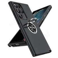 Automobilio telefono dėklas, skirtas Samsung Galaxy S24 Ultra S23 S22 S21 Ultra Plus A14 A23 360 laipsnių šarvų buferis smūgiams atsparus metalinis žiedas kietas kompiuterio silikoninis dangtelis Samsung S24 Ultra juoda