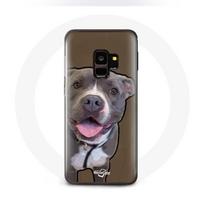 Coque pour Samsung Galaxy S9 Chien Pitbull Blanc gris balta