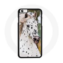 Coque Iphone 5/5S- SE Cheval blanc et noir dalmatien vert jaune soleil nuage douceur couleur paste