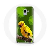 Coque pour Samsung Galaxy A6 2018 Oiseaux de Perruches jaune Fond Vert