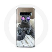 Coque pour Samsung Galaxy S10 Edge Chat avec Lunettes de vue violettes