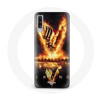 Coque pour Samsung Galaxy A70 Vikings Série Saison 6 logo V Epée de Feu Fond Noir juoda