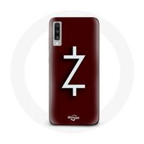 Coque pour Samsung Galaxy A70 Ozark Saison 4 Logo Z Blanc Fond Rouge balta