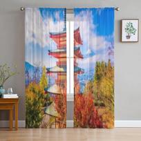 Landscape Of Mountain Fuji Japan Sheer Curtains For Bedroom Living Room Tulle Curtains For Kitchen Window Voile Curtains 135W x 114H(cm) brown