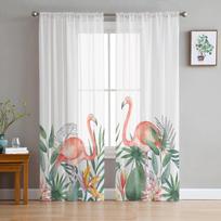 Ins Style Tropical Plants Flamingos Sheer Curtains For Living Room Bedroom Tulle Curtain For Kitchen Voile Curtain Blind Panels 135W x 114H(cm) white
