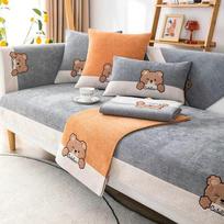 Embroidery Bear Sofa Covers Non Slip L Shape Sofa Chaise Cushions Lounge Couch Cover Universal Sofa Towel Protectors Home Decor 70x70cm 1pcs gray