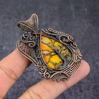 Natural Bumblebee Jasper Copper Wire Wrap Tree Of Life Pendant 2.76  L0Q87 black
