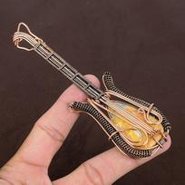 Natūralus geltonas mookaitas Rankų darbo varinė viela apvyniotas gitaros pakabukas 4,53  P5e50 gray