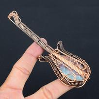 Natural Caribbean Larimar Handmade Copper Wire Wrap Guitar Pendant 4.53 o2Q53 gray