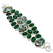 Natural Copper Amazonite, Diopside Gemstone 925 Sterling Silver Bracelet 8  o5Q58
