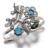 Natural Labradorite, Topaz Gemstone 925 Sterling Silver Cuff Bangle Adj. r0Z66