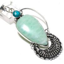 Natural Amazonite, Turquoise Handmade 925 Sterling Silver Pendant 3.19  Q6r75