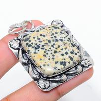 Natūralus dalmatietiškas jaspis, 925 svarų sterlingų sidabro pakabukas, 2,17  V9D30 beige