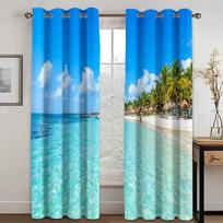 Coconut Tree Scenery Beach Blackout Curtains For The Living Room Bedroom Home Decor Tree Big Scenery For High Shading Curtain W50xH130(CM)x2PCS-Rod pocket
