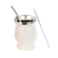 Yerba Mate puodelių rinkinys dvigubos sienos nerūdijančio plieno moliūgo formos puodelis su Bombilla arbatos puodelio valymo šepetėliu juoda