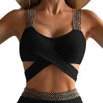 SNew Cross High Waisted Bikini Solid Color Push Up Swimsuit Two Piece Set Fashionable Party Beach Bikinis Swimwear Set S juoda