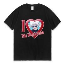 Anime Jujutsu Kaisen Gojo Satoru I Love Boyfrirnd Graphics T Shirt Unisex Clothing Unisexga Harajuku T-shirt Oversized Streetwear 3XL gray