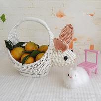 Cute Rabbit Picnic Basket Decorative Eggs Candy Storage Bunny Easter for Home Style A brown