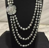Freshwater pearl necklace, natural gray, 8-9 mm, for autumn and winter, knotted, 17-20 inches