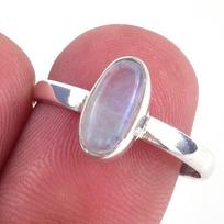 Natural Rainbow Moon Stone Gemstone Handmade 925 Sterling Silver Ring S.8 b3z94 gray
