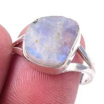 Natural Rainbow Moon Stone Gemstone Handmade 925 Sterling Silver Ring S.7 u8D30 gray