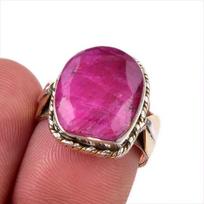 Red Ruby(Simulated) Handmade 925 Sterling Silver Jewelry Two Tone Ring S.7 y7z99