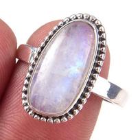 Natural Rainbow Moon Stone Gemstone Handmade 925 Sterling Silver Ring S.10 D7Z56 gray