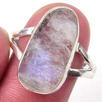 Natural Rainbow Moon Stone Gemstone Handmade 925 Sterling Silver Ring S.10 m4m13 gray
