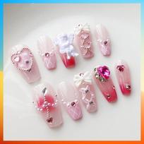 3D Handmade Press On Nails,Pink Nail Tips With Angel Charms L gray
