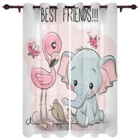 Cute Elephant Sweet Windows Curtains for Living Room Child Bedroom Window Treatment Blinds Kitchen Curtains 135W x 60H(cm)