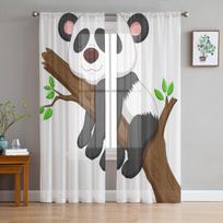 Sleeping Panda Cartoon Luxurious Chiffon Sheer Curtains for Living Room Bedroom Decoration Window Voiles Tulle Curtain 135W x 114H(cm)