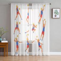 Male Volleyball Player Playing Witn Ball Tulle Curtains For Living Room Sheer Curtain Bedroom Veil Organza Decorative Drapes 135W x 114H(cm) white