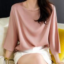 Ascetic Goddess Temperament Silky Nude Stretch Satin Double Sided Smooth Fabric Women's Commuter Top M rožinė