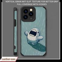 Vertical Grain Leather Cute Animals Shark Babe Shell Soft Silicone Phone Case Back Cover with Camera Lens Full Protection for iPhone iPhone 15 Pro Max
