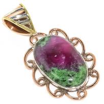 Ruby In Zoisite Lab-Created 925 Sterling Silver Gift Two Tone Pendant 1.50  n5a89